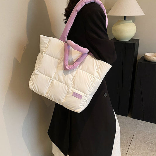 Women's Embroidery Thread Solid Color Soft Plaid Tote Bags