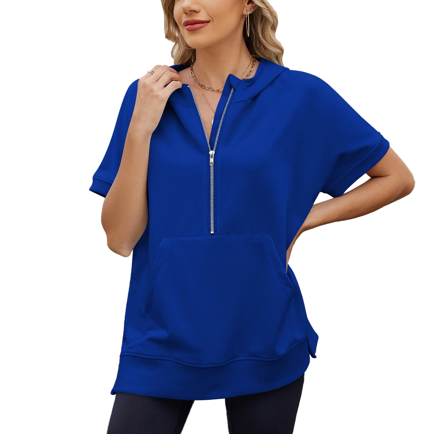 Loose Sleeve Zipper Pocket Thin Hoodies Women's Sweater, Sweater