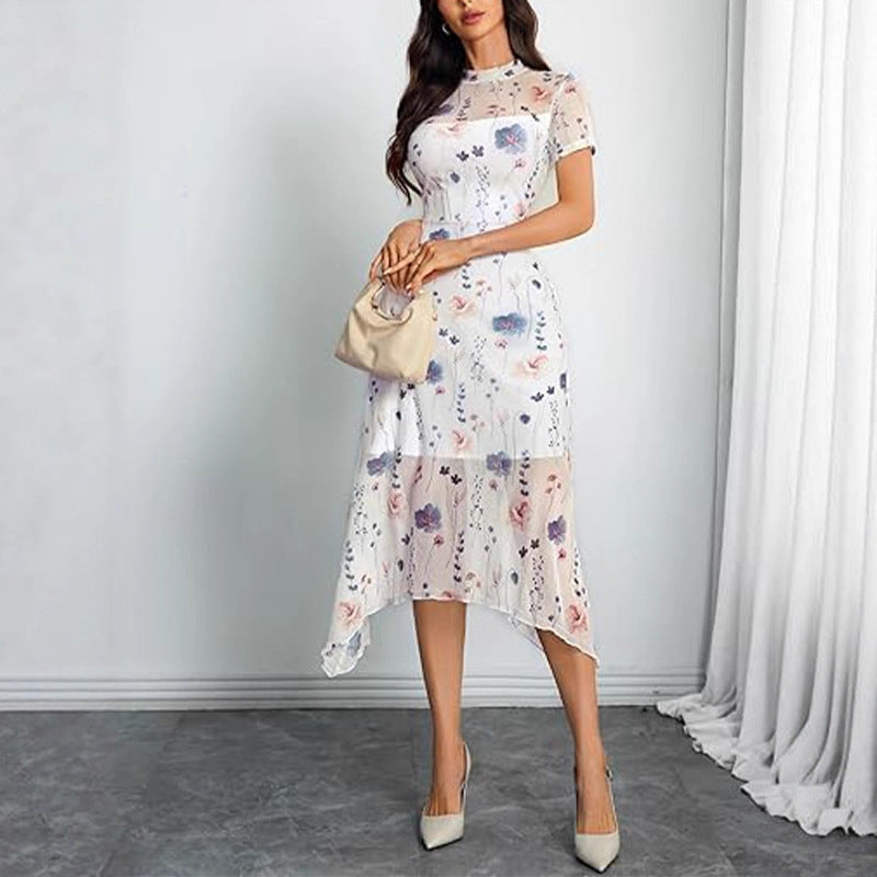 Floral Vintage Irregular Mid-length Dress Summer Dresses