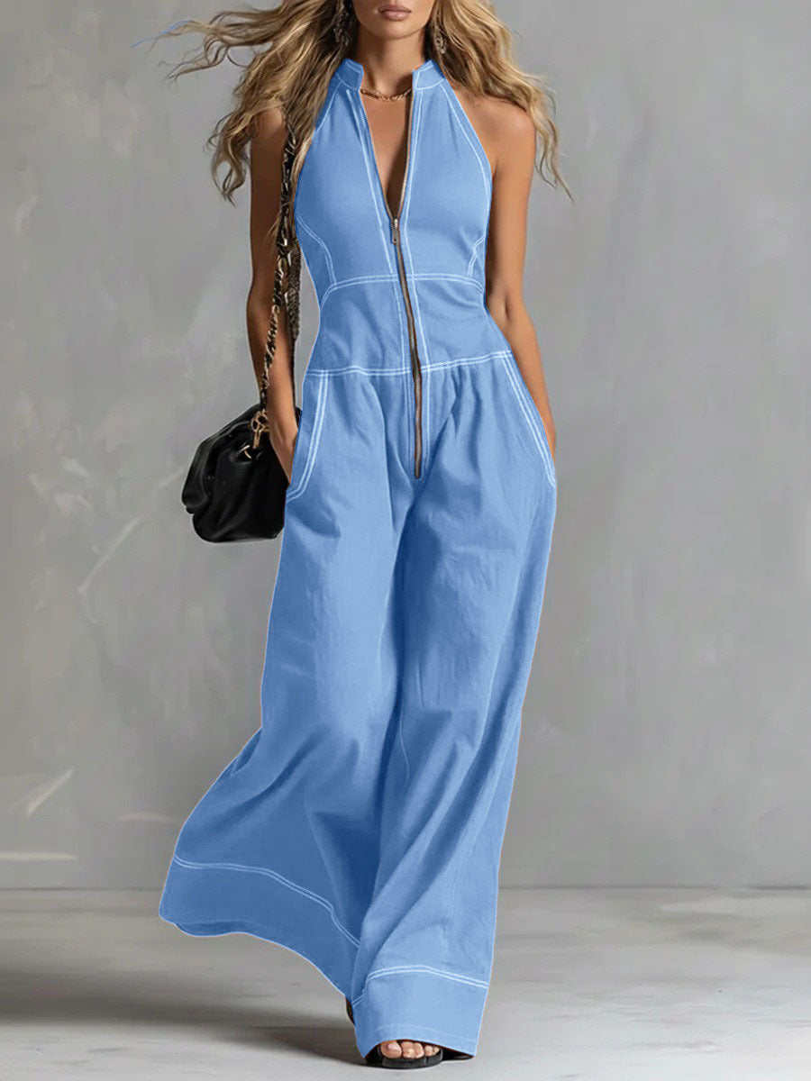 Women's Stand Collar Sleeveless Casual Loose Commuter Women's Jumpsuit/clothing