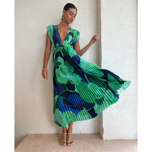 Women's Pleated Sleeveless Casual Dress Loose Vacation Dresses