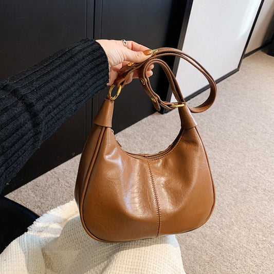 Women's Underarm Oil Wax Leather Trendy Niche Shoulder Bags