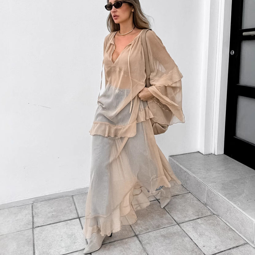 Women's Ruffled Dress Fashion Sun Protective Long Dresses