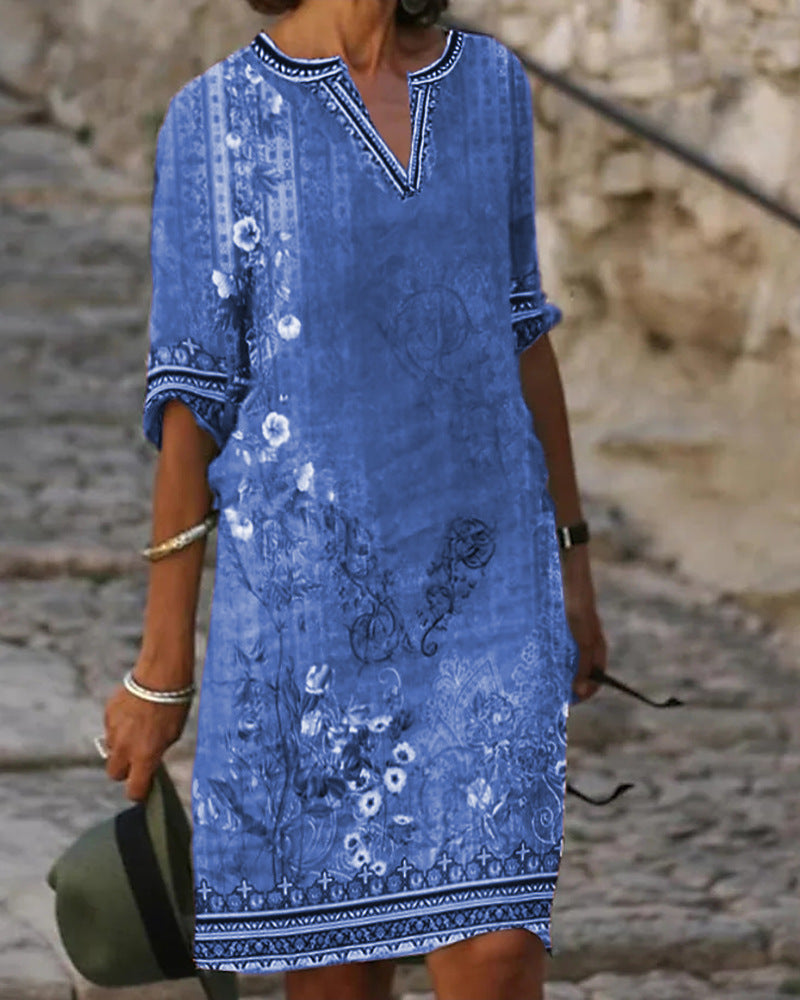 Women's Casual Retro Printed Summer Sleeve Dress