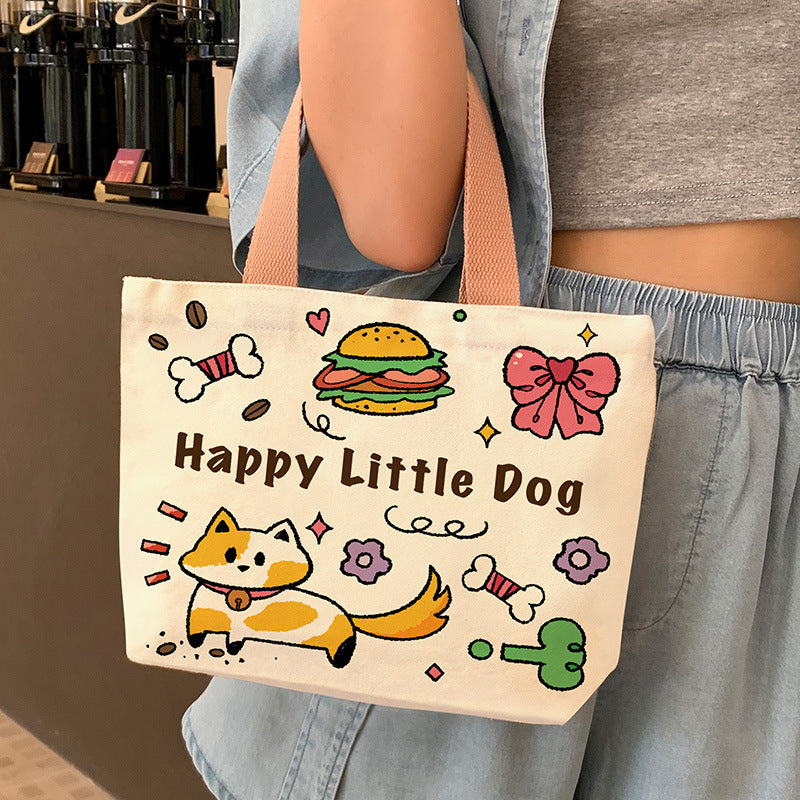 Women's Cute Cartoon Canvas Tutorial Lunch Size Handbags