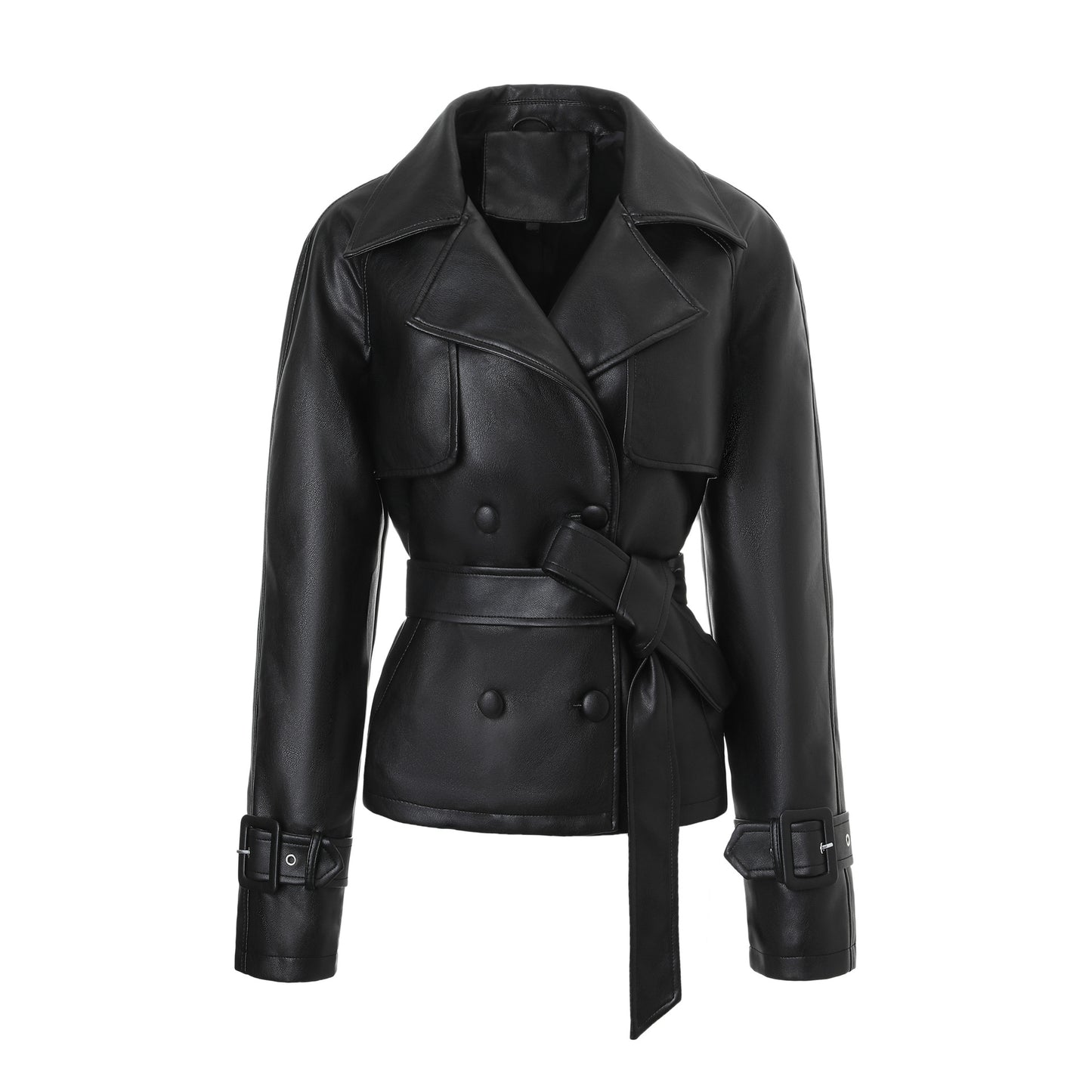Women's Lapel Double Breasted Fashion Motorcycle Waist Jackets