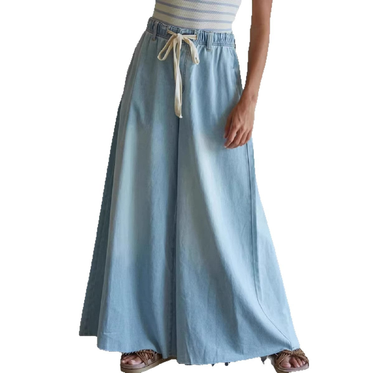 Women's Drawstring Elastic Waist Wide Leg Trousers Women's Jeans