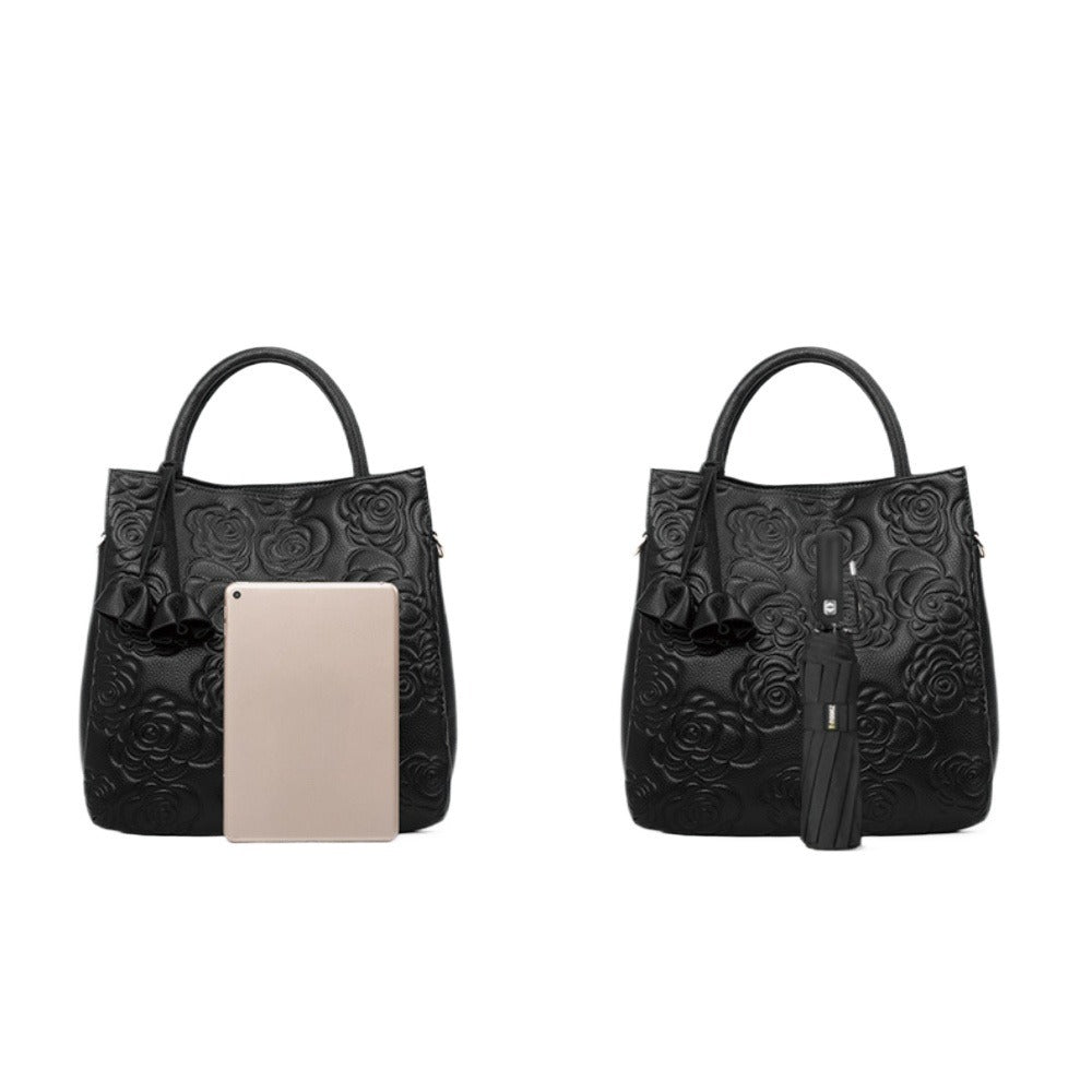 Women's Fashion Camellia Flower Large Capacity Retro Handbags