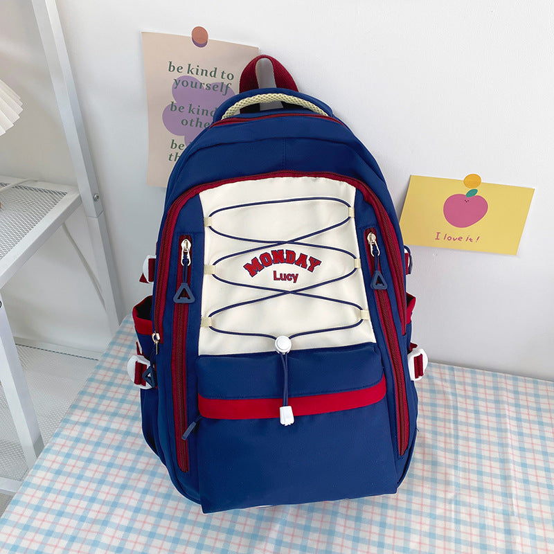 Good-looking Mori Style Contrast Color Drawstring Middle School Students' Schoolbags