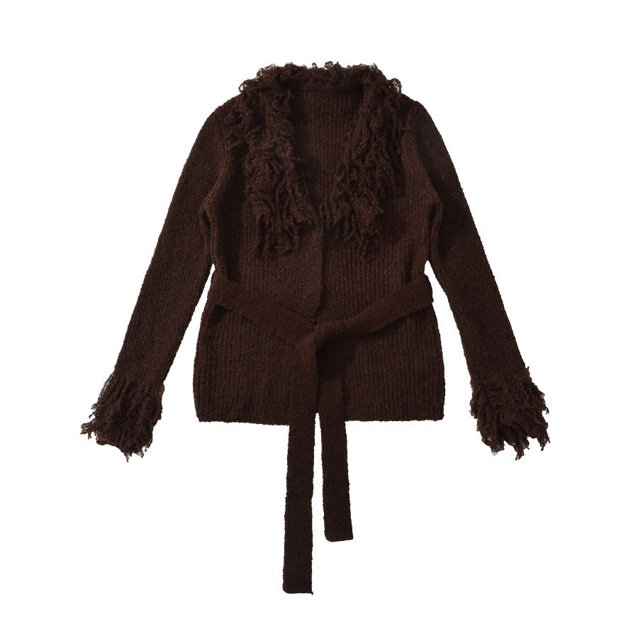 Women's Solid Color Hot Tassel Belt Long Sweaters