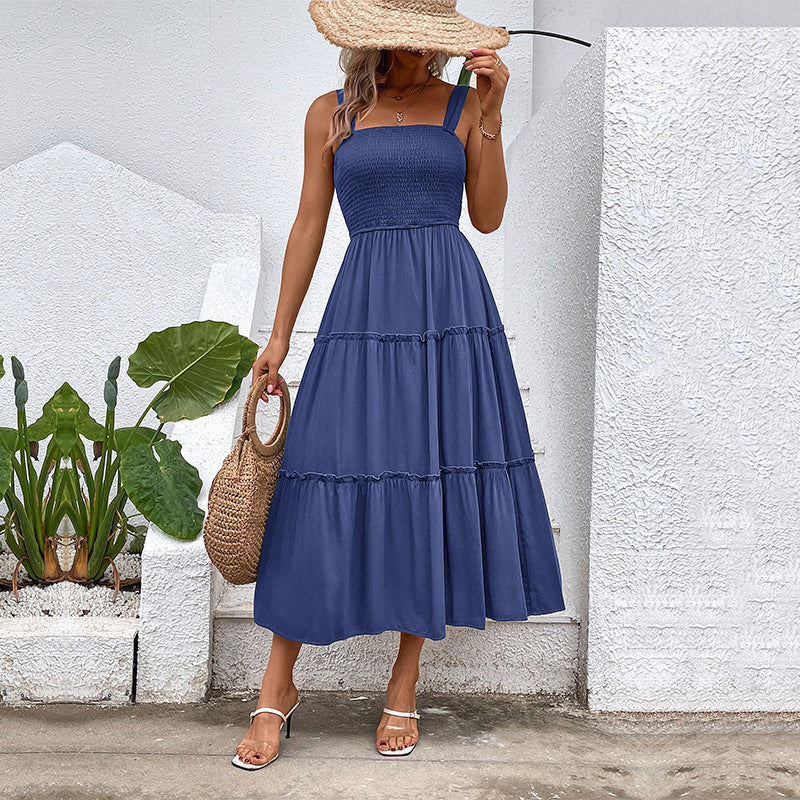 Popular Casual Vacation Versatile Solid Color Dresses