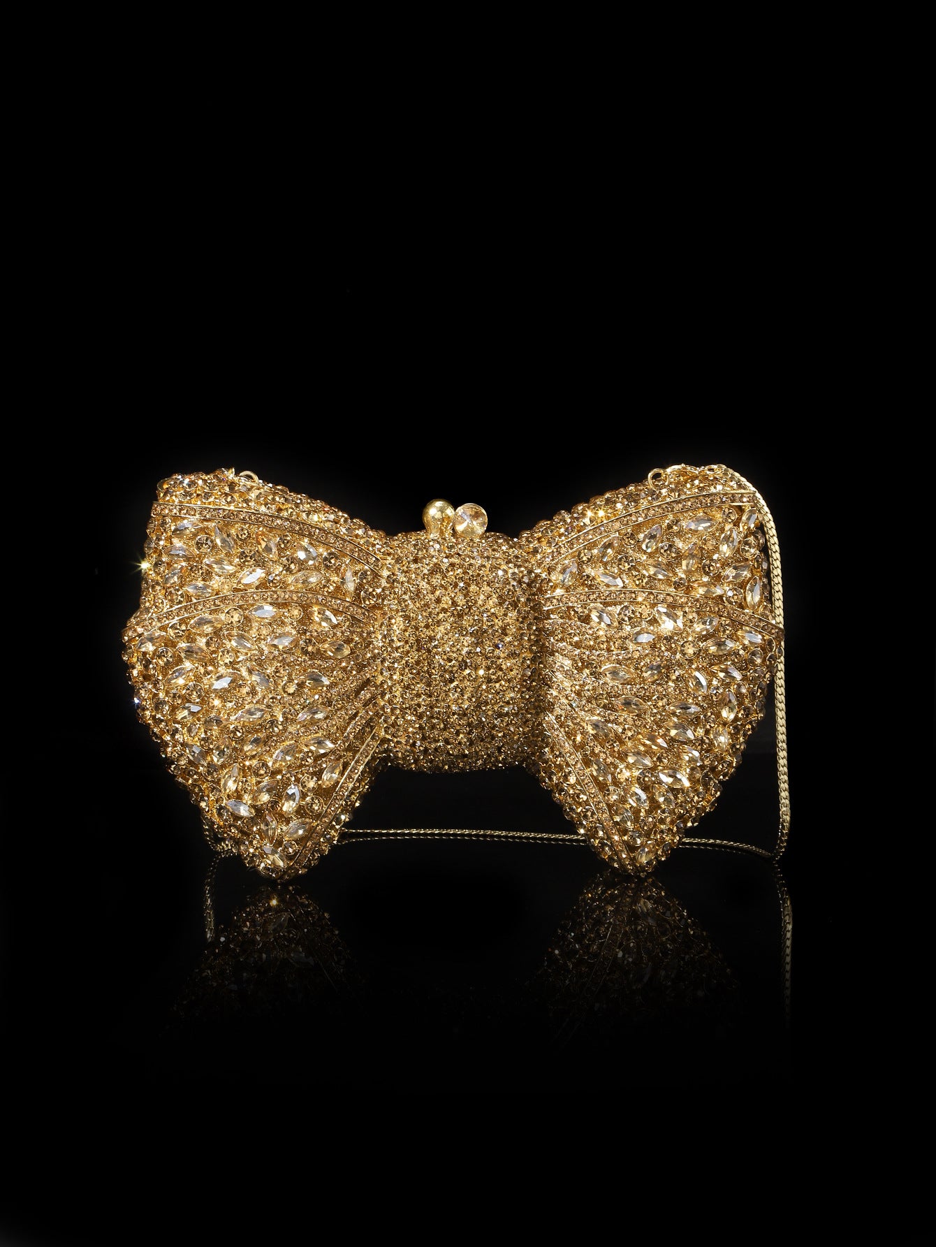 Shiny Champagne Bottle Rhinestone Bow Crystal Chain Evening Bags