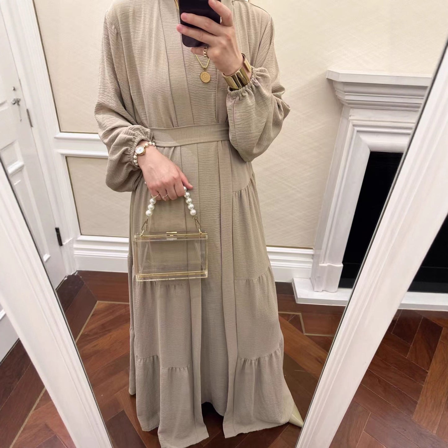 Turkish Solid Color Robe Dress Two-piece Dresses