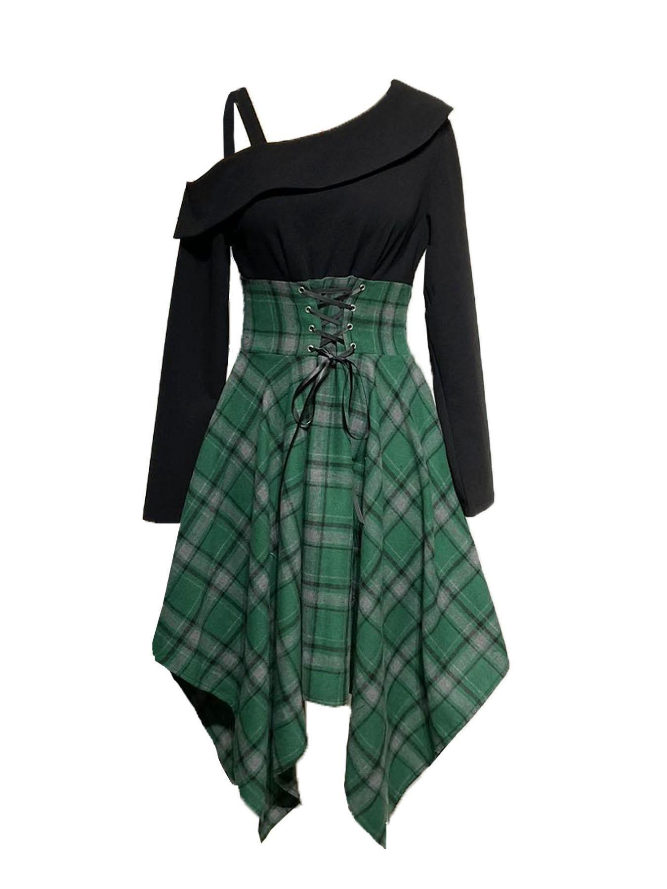 Women's Plaid Long-sleeved Dress Retro Style Fashion Dresses