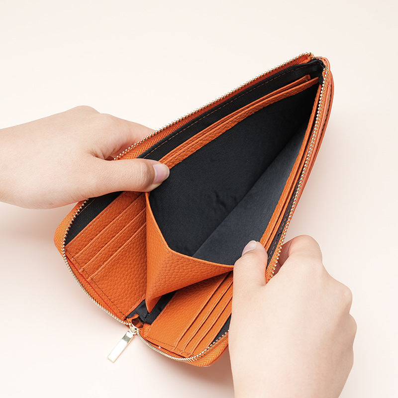 Women's Genuine Leather Long Swiping Cowhide Multiple Purses