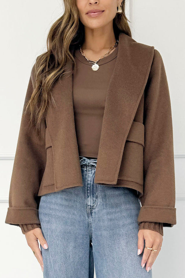 Cool Lapel Pocket Woolen Cuff Threaded Coats