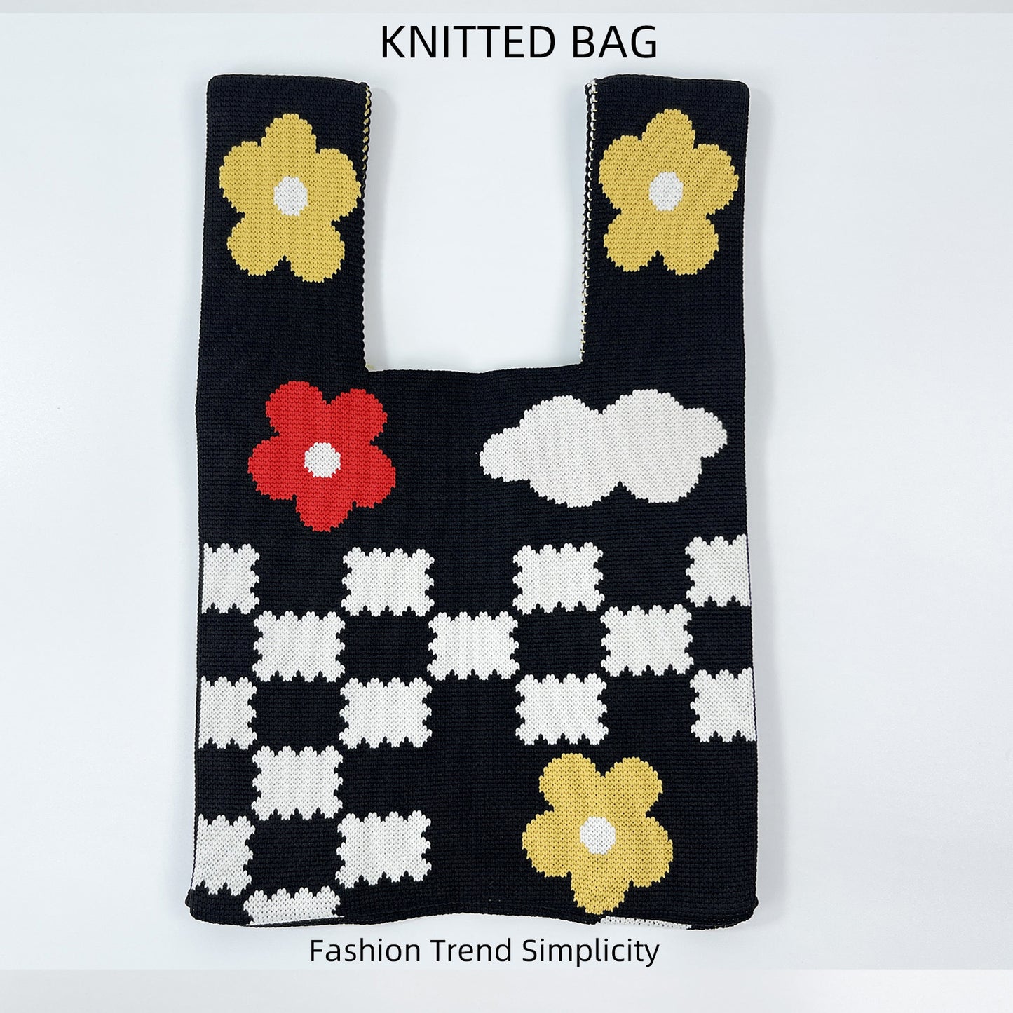 Women's Flower Knitted Large Capacity Totes Wrist Handbags