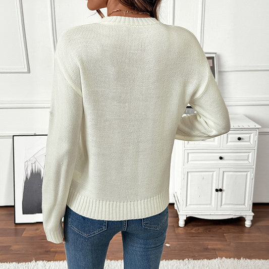 Women's Sweet Round Neck Pullover Embroidered Sweaters