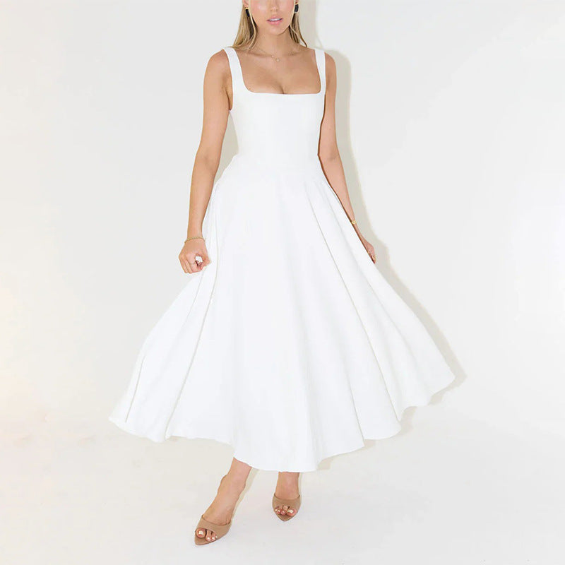 Sexy Solid Color Shoulder Strap Slim Dresses