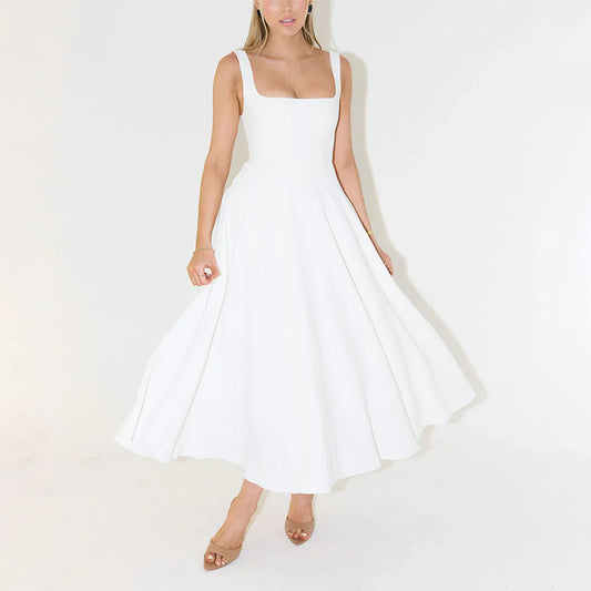 Sexy Solid Color Shoulder Strap Slim Dresses