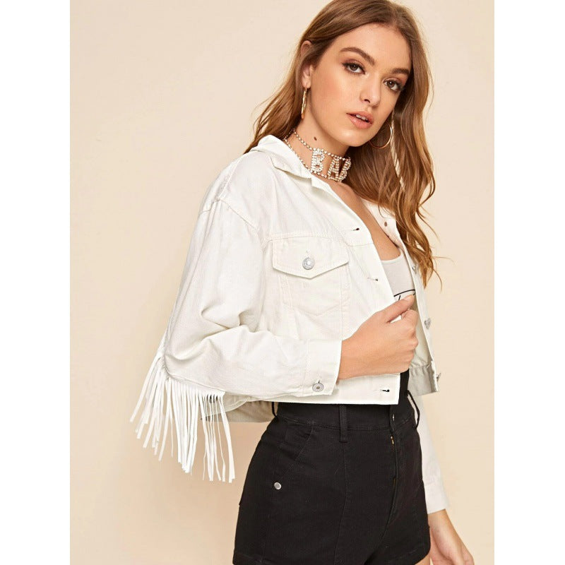 Women's Unique Denim Chic White Tassel Shorts