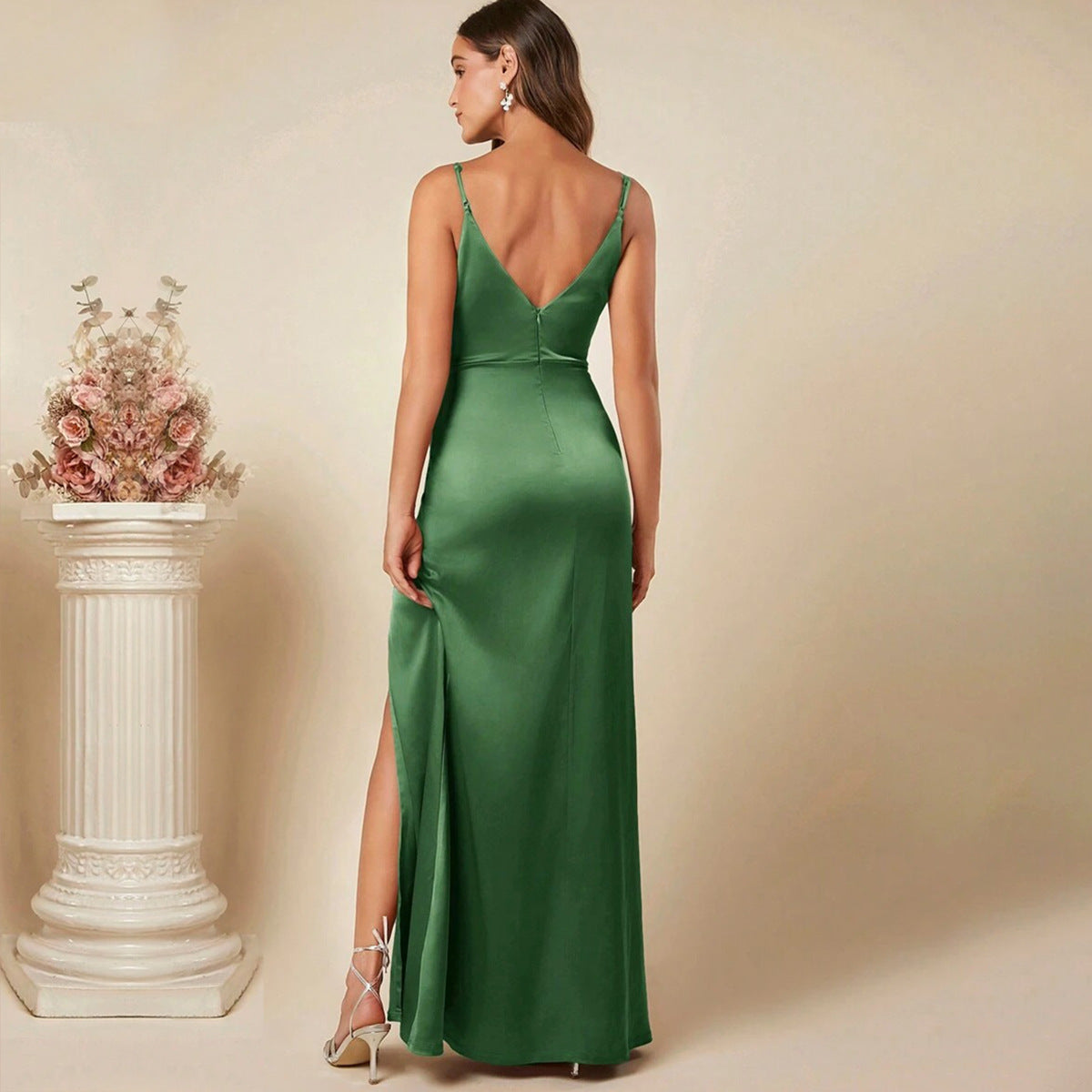 Women's Satin Suspender Dress Sexy Pleated Bridesmaid Skirts