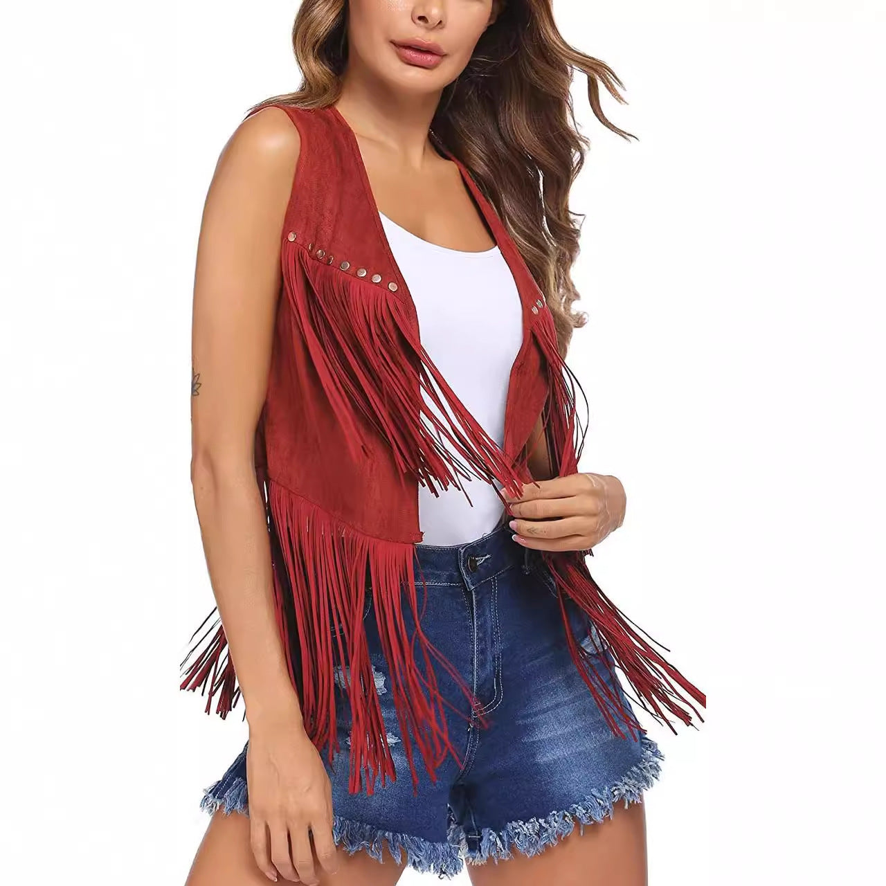 Attractive Women's Summer Tassel Suede Mid-length Women's Vest