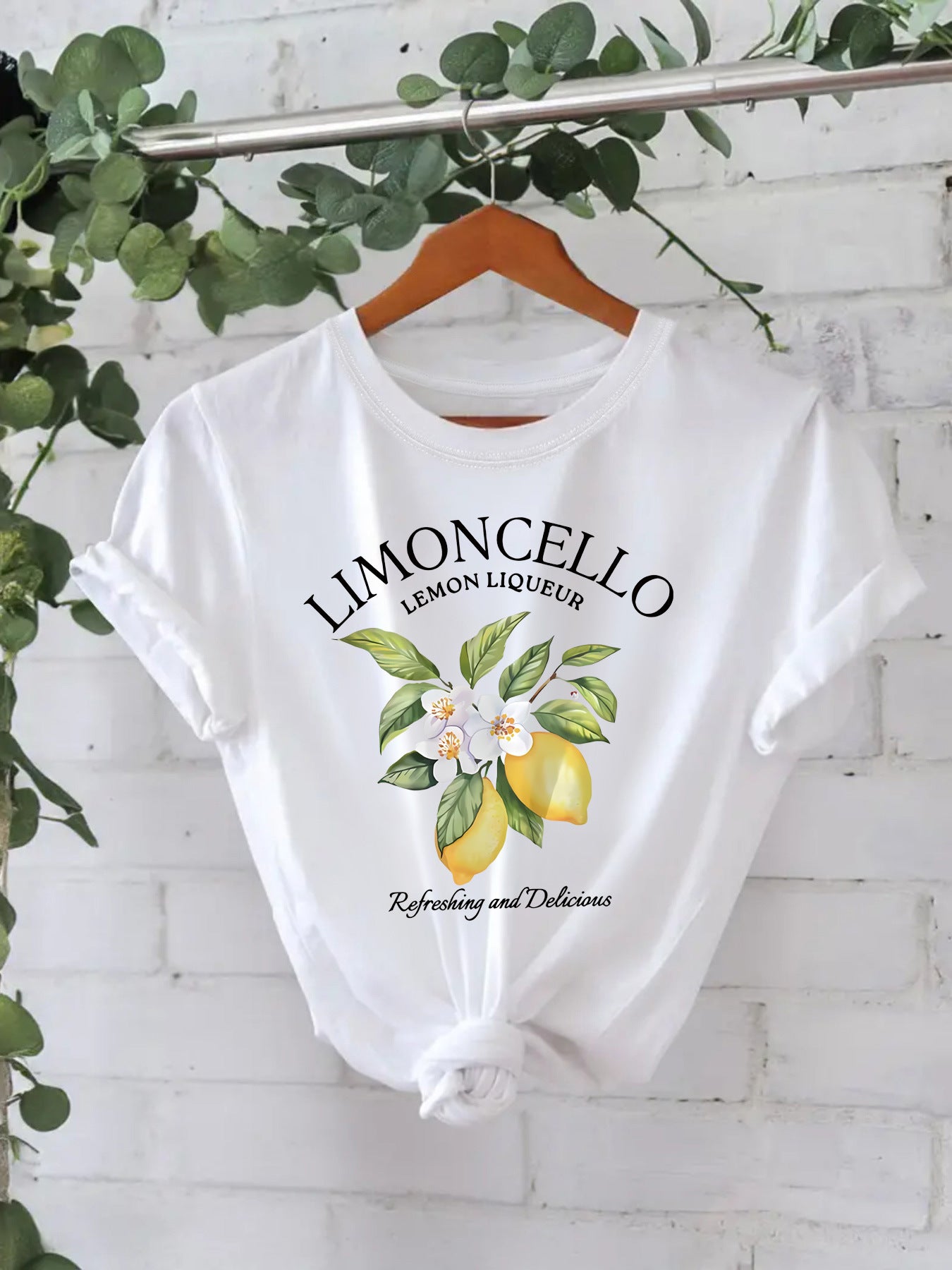 Women's Cotton Summer Sleeve Round Neck American Lemon Pattern Printed Shorts