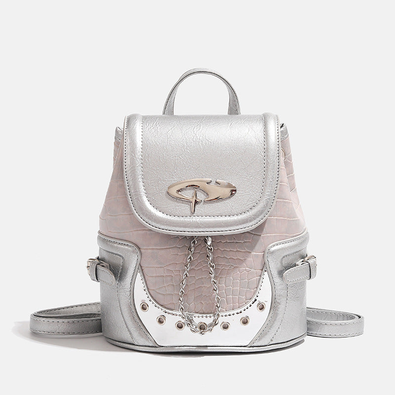 Pinkish Gray University Style Stitching Texture Backpacks