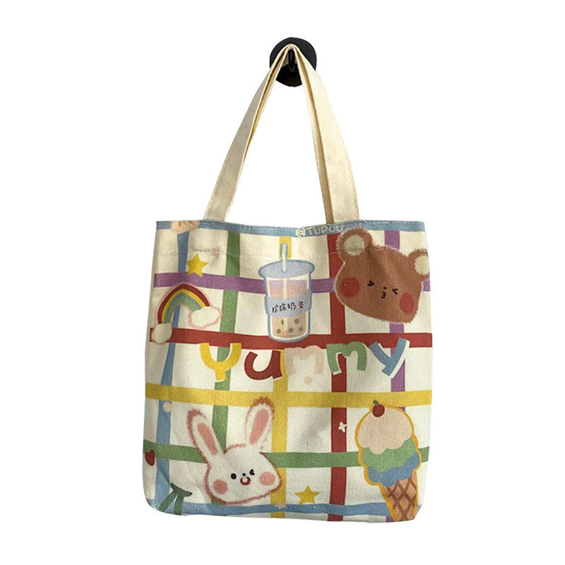 Canvas Cartoon Fresh Style Hand Leisure Handbags