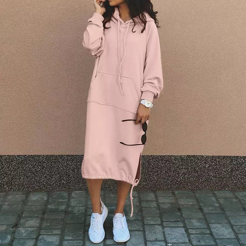 Women's Simple Fashion Street Long Pocket Hooded Drawstring Women's Sweater, Sweater