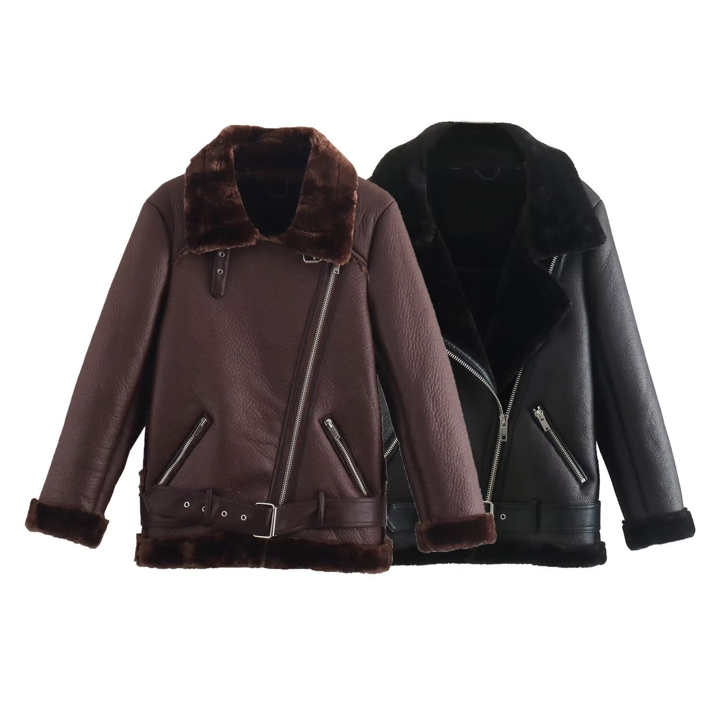 Women's Elegant Lapel Oblique Zipper Double-sided Pocket Jackets