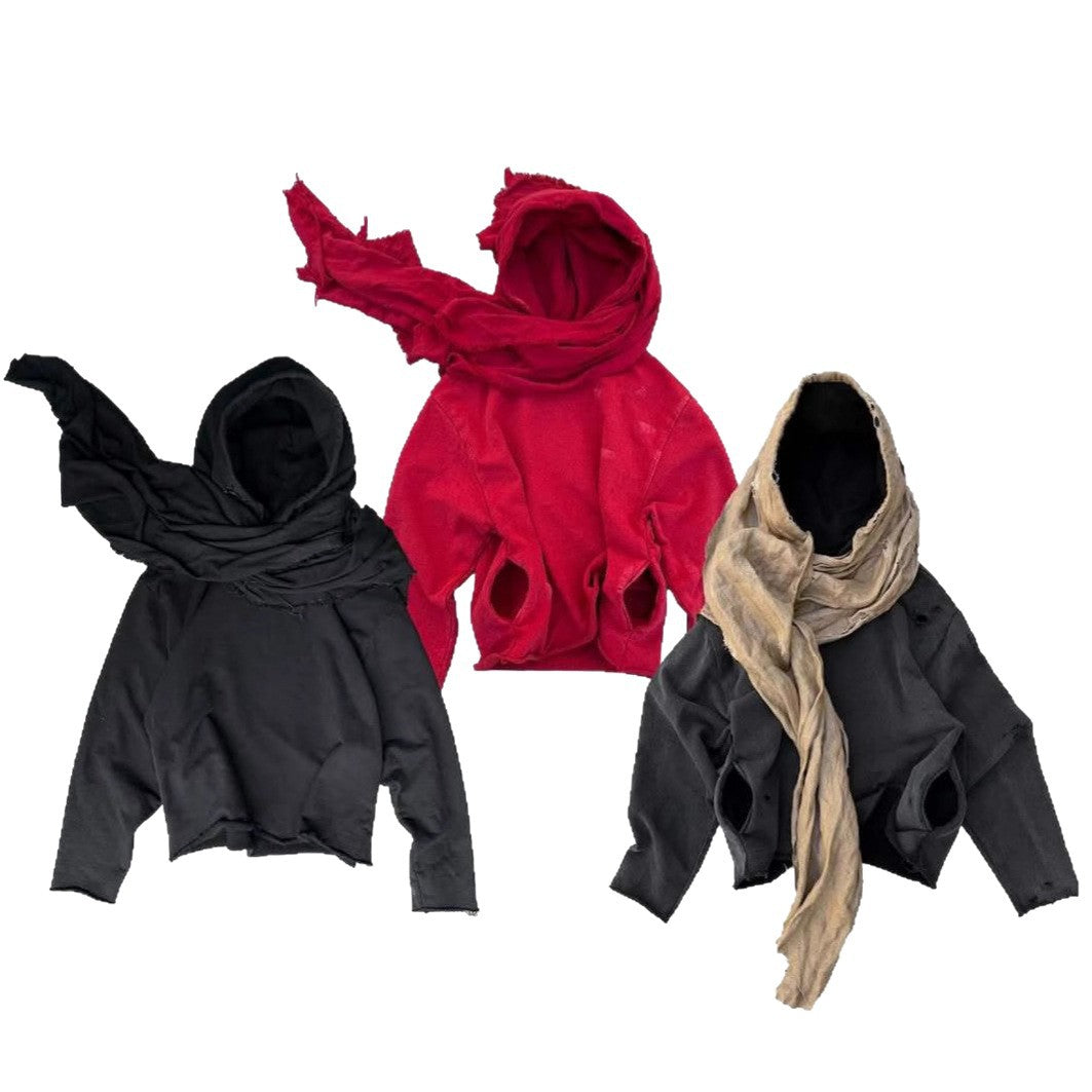 Autumn Casual Hooded Stitching Niche Headscarf Women's Sweater, Sweater
