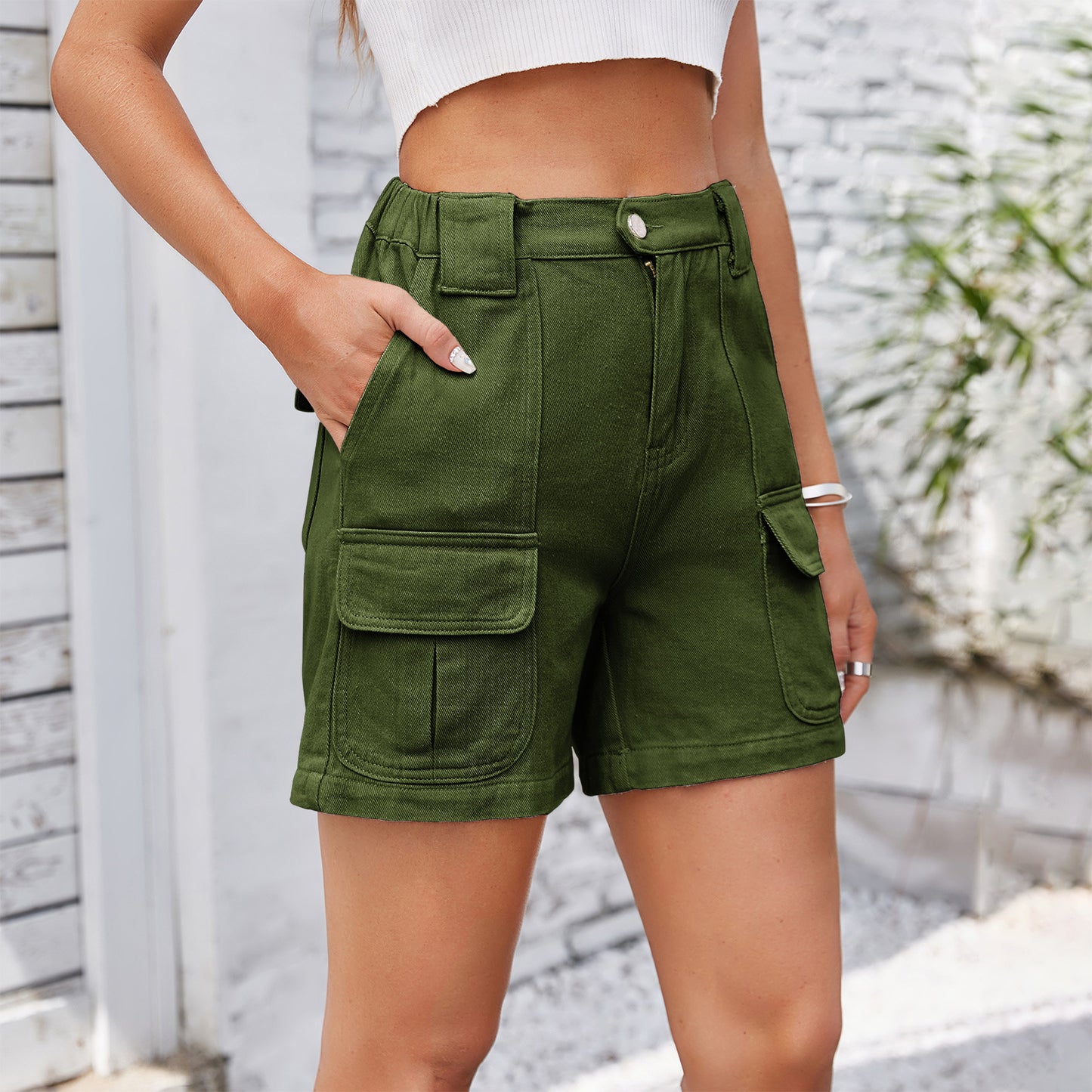 Women's Summer Washed Elastic Waist Tooling Denim Women's Jeans