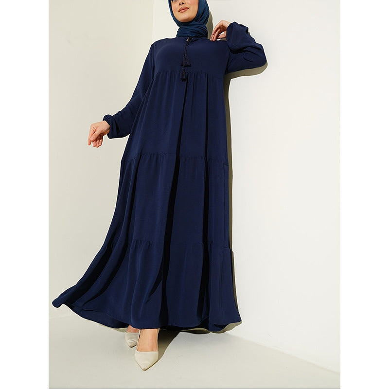 Women's Autumn Round Neck Long Sleeve Single-breasted High Waist Dress