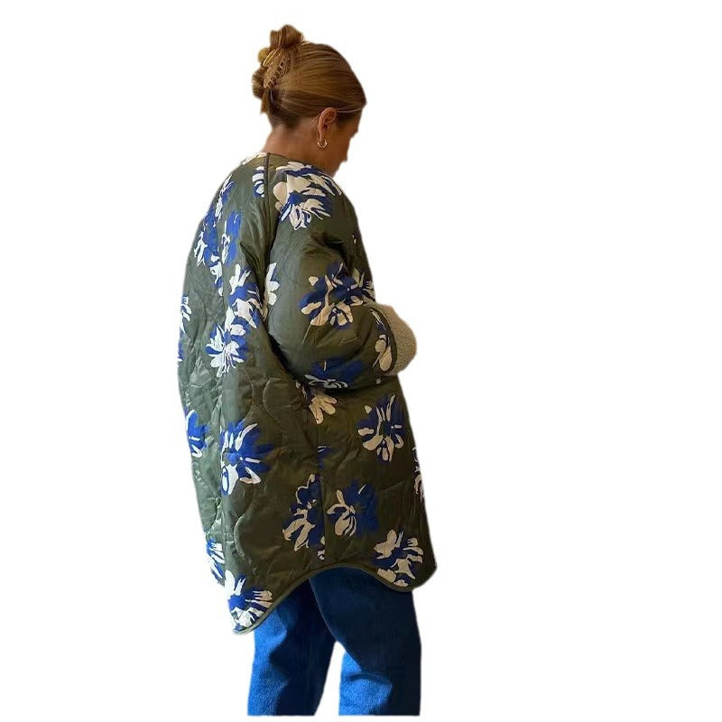 Fashion Printing Lapel Contrast Color Casual Coats