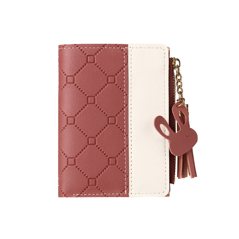 Women's Short Zipper Two-fold Embossed Korean Style Ladies Wallets