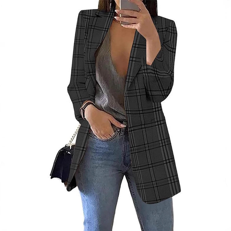 Women's Fashion Plaid Leisure Lapel For Small Suit
