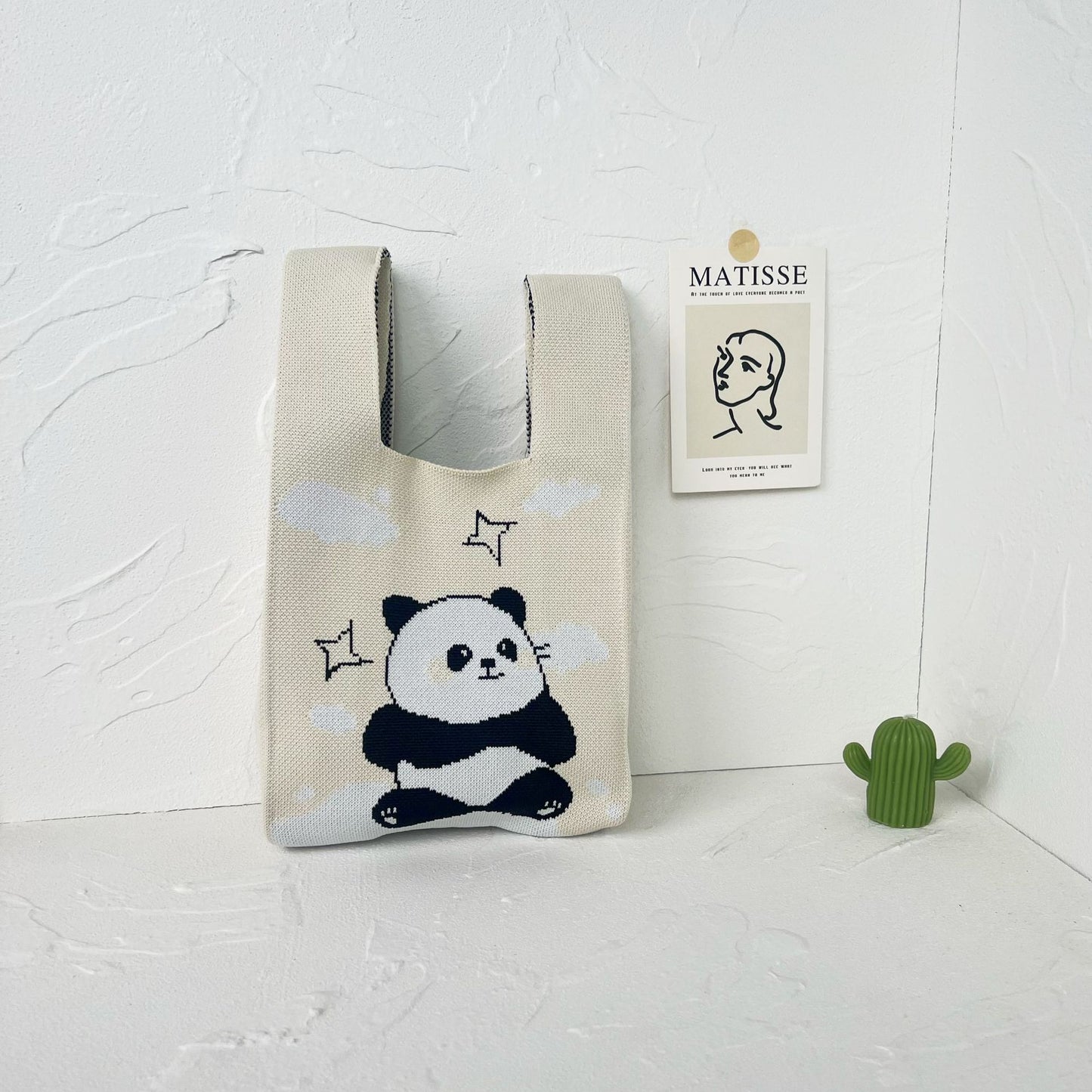 Women's High-grade Panda Knitted Polyester Knit Phone Bags