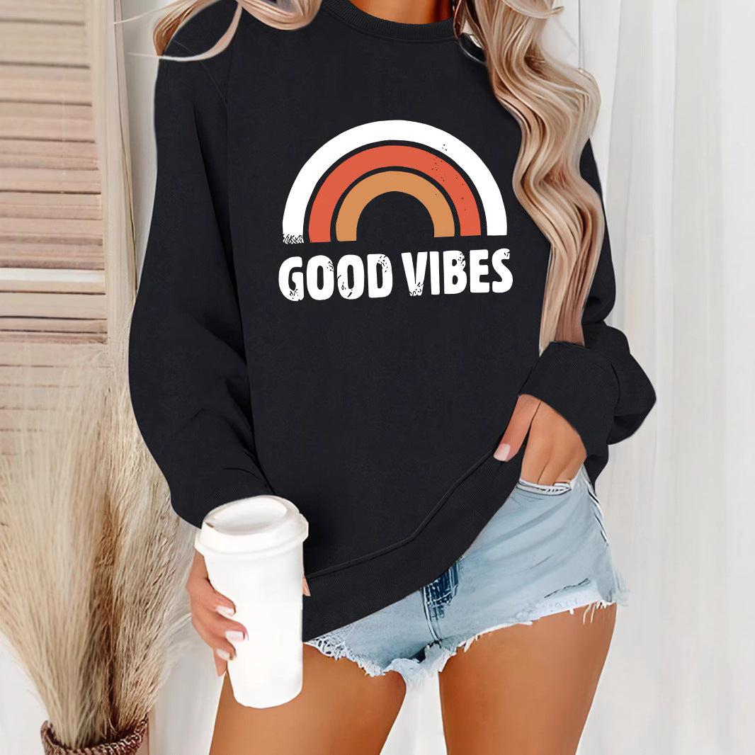 Women's Casual Long-sleeved Round Neck Rainbow Printing Women's Sweater, Sweater