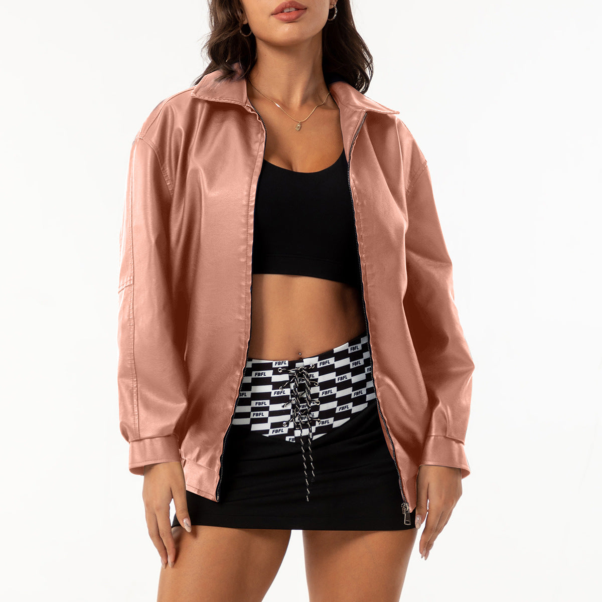 Fashion Popular Loose Leather Female Lady Long Jackets