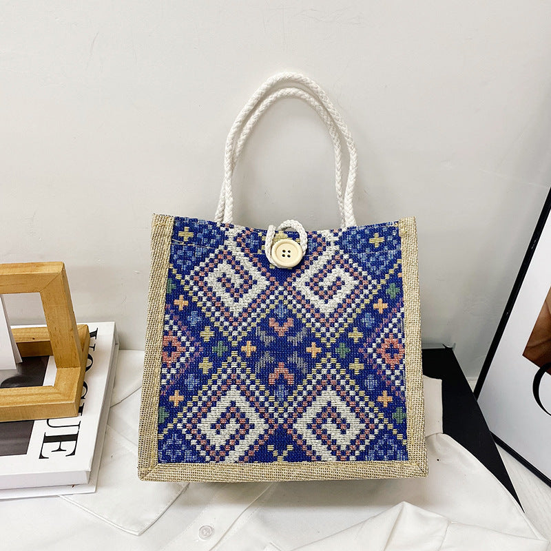 Women's Ethnic Style Canvas Summer Fashion Out Portable Linen Lunch Bags