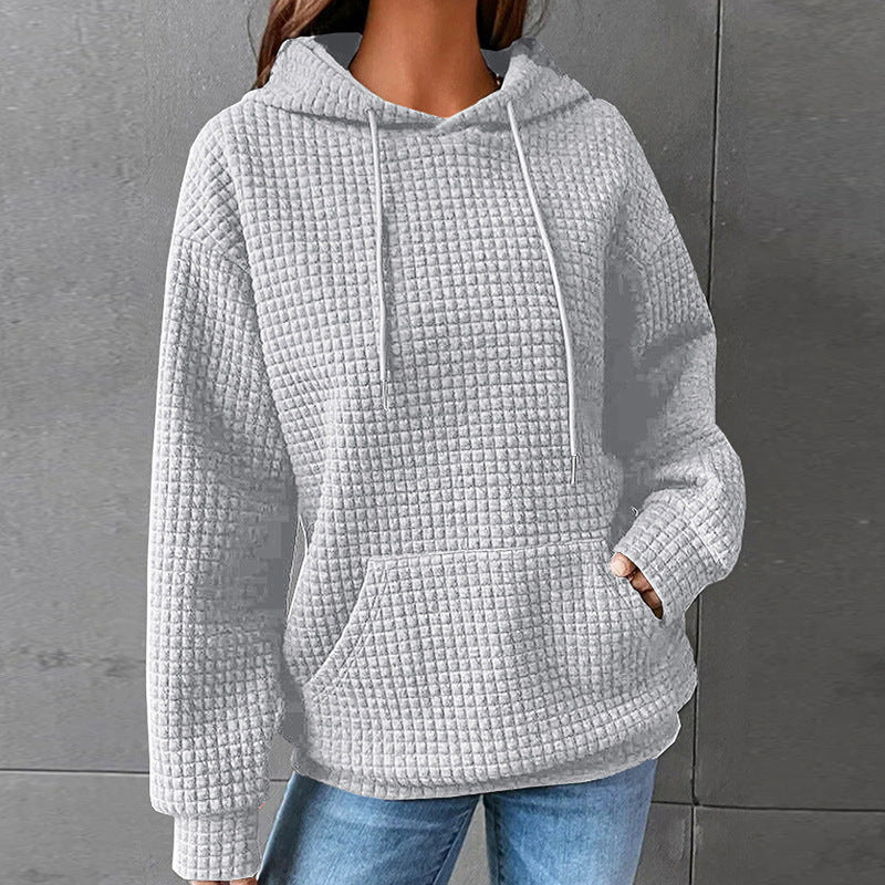 Women's Waffle Hooded Long Sleeve Letter Print Sweatshirt Loose Women's Sweater, Sweater