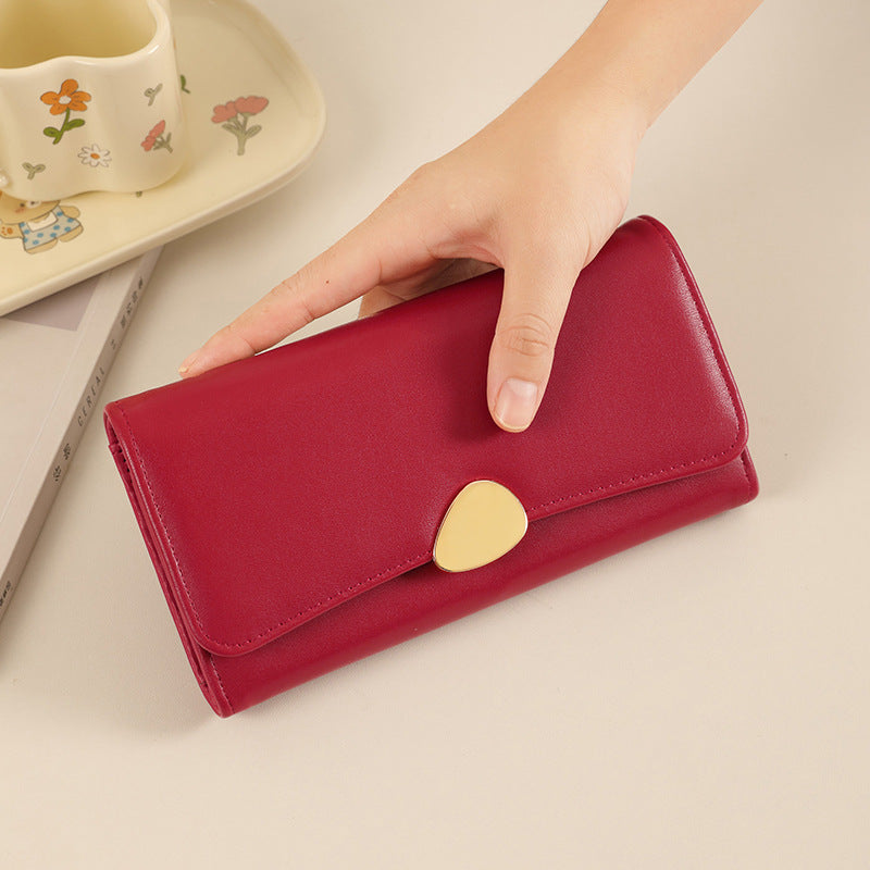 Women's Classic Lychee Pattern Three-fold Long Hand Ladies Wallets
