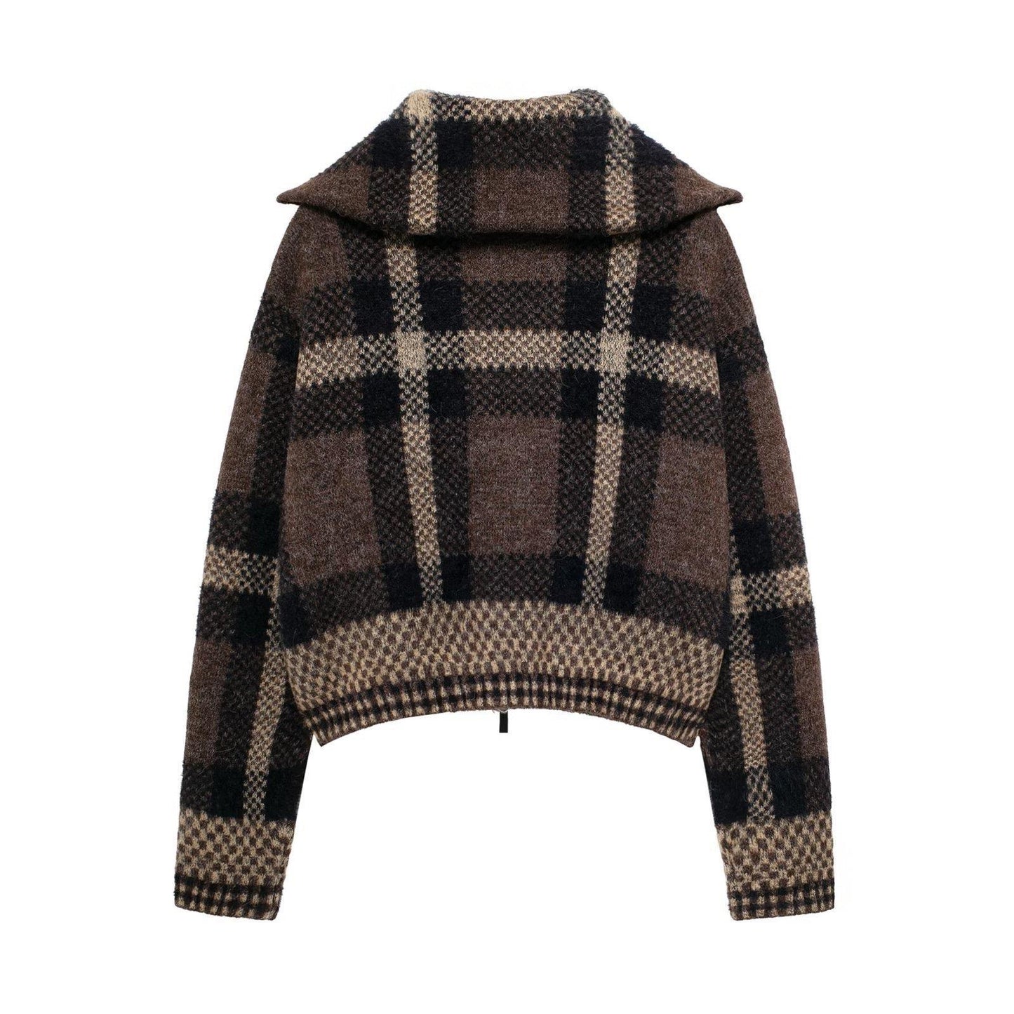 Women's Charming Autumn Plaid Knitted Bomber Jackets