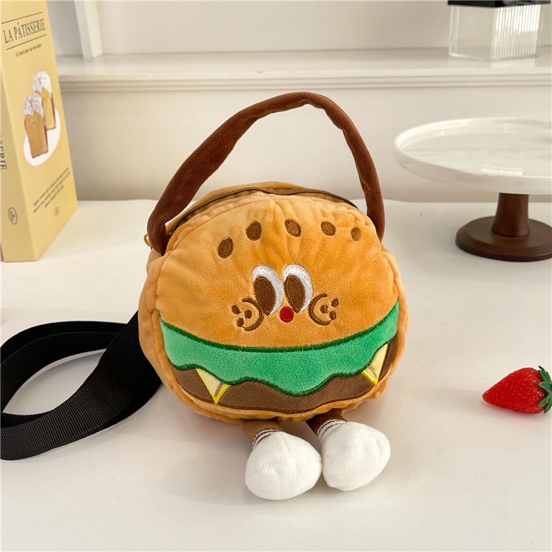 Women's Plush Cute Toast French Fries Hamburger Crossbody Bags