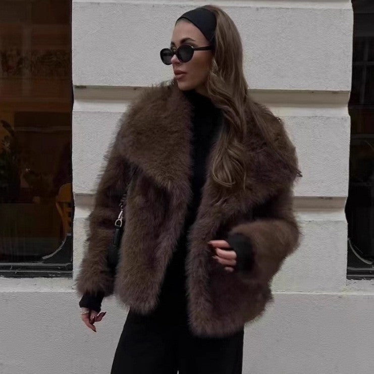 Faux Fur Elegant Lapel Fox Brown Coats