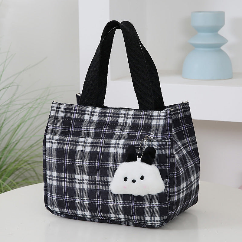 Women's Trendy Plaid Portable Large Capacity Lunch Handbags