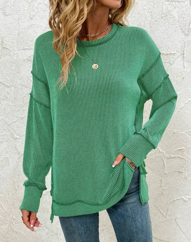 Women's Twist Strip Split Long Sleeve Loose Women's Sweater, Sweater