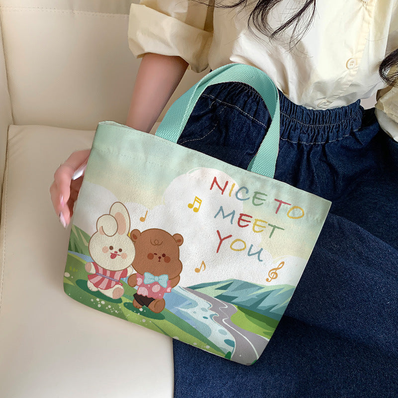 Women's Cute Cartoon Canvas Tutorial Lunch Size Handbags